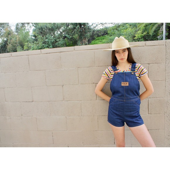 American Vintage Pants - Vintage‎ 70s Ely Denim Short Overalls High Waist Boho XS S